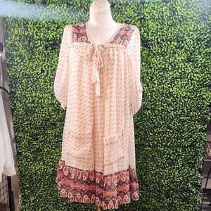 Bohemian Cream and Red Dress Size XS By Altered State On Sale
